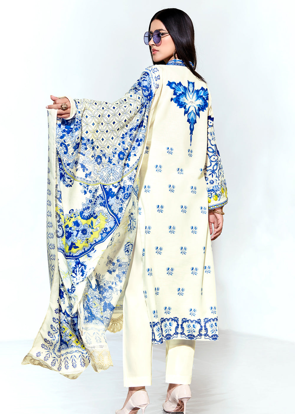 Buy Now Off White Linen Printed & Embroidered Pant Style Suit Online in USA, UK, Canada, Germany, Italy, France, Australia, UAE & Worldwide at Empress Clothing.