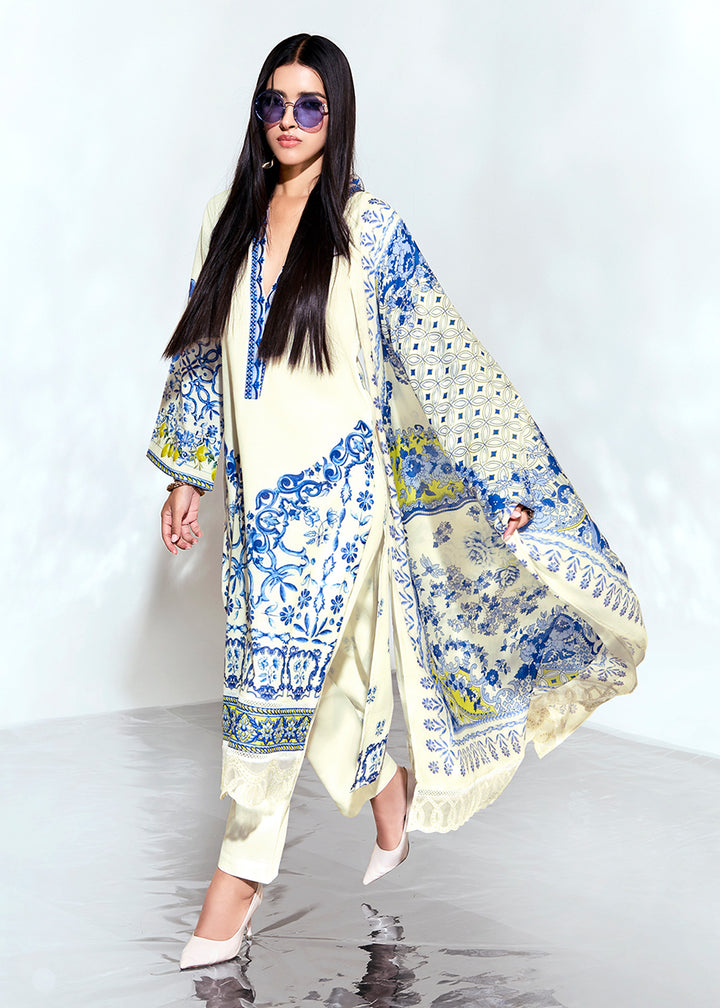 Buy Now Off White Linen Printed & Embroidered Pant Style Suit Online in USA, UK, Canada, Germany, Italy, France, Australia, UAE & Worldwide at Empress Clothing.