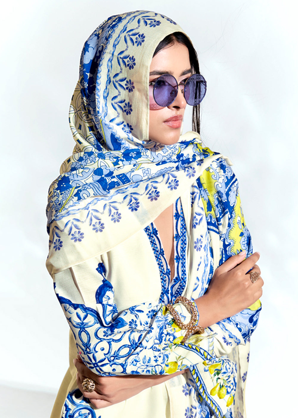 Buy Now Off White Linen Printed & Embroidered Pant Style Suit Online in USA, UK, Canada, Germany, Italy, France, Australia, UAE & Worldwide at Empress Clothing.