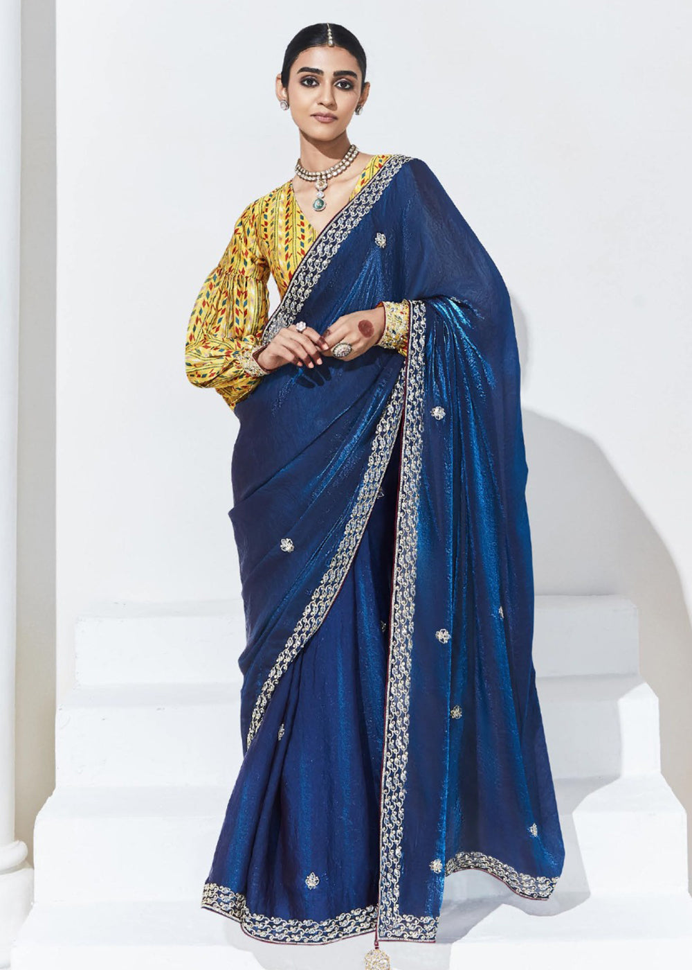 Buy Now Stunning Blue Organza Embroidered Party Wear Saree Online in USA, UK, Canada & Worldwide at Empress Clothing.