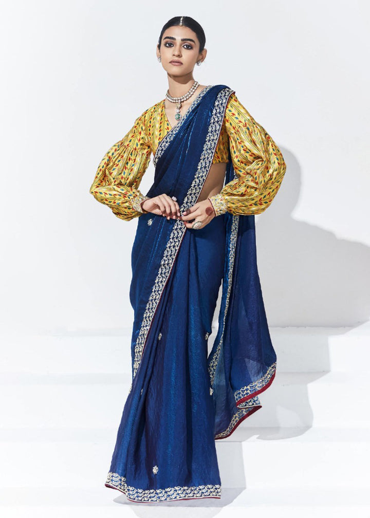 Buy Now Stunning Blue Organza Embroidered Party Wear Saree Online in USA, UK, Canada & Worldwide at Empress Clothing.