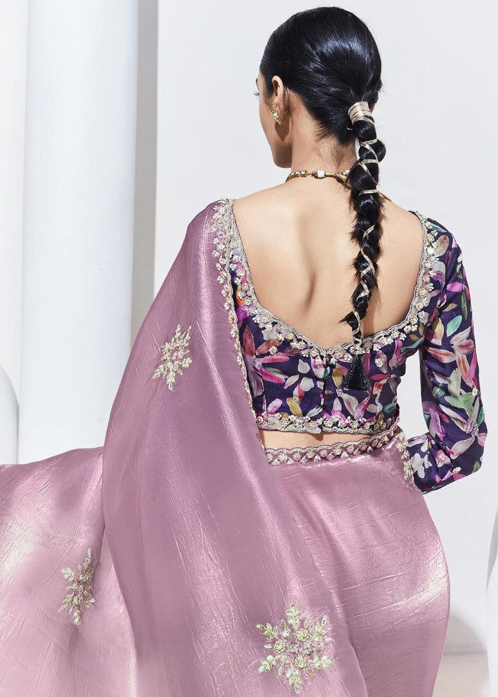 Buy Now Stunning Mauve Organza Embroidered Party Wear Saree Online in USA, UK, Canada & Worldwide at Empress Clothing. 