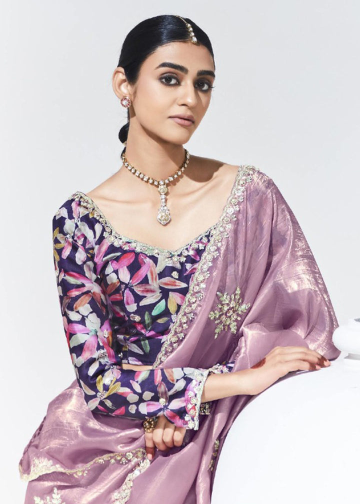 Buy Now Stunning Mauve Organza Embroidered Party Wear Saree Online in USA, UK, Canada & Worldwide at Empress Clothing. 