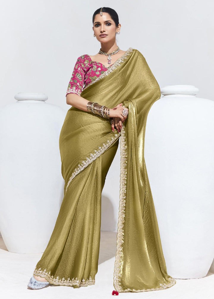 Buy Now Stunning Golden Organza Embroidered Party Wear Saree Online in USA, UK, Canada & Worldwide at Empress Clothing. 