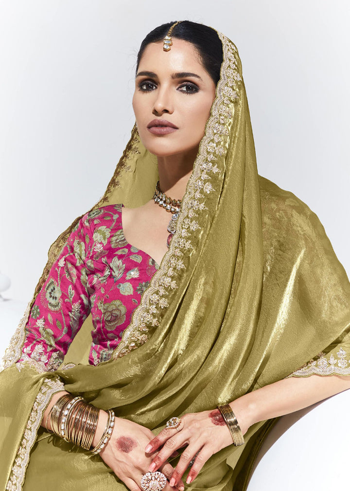 Buy Now Stunning Golden Organza Embroidered Party Wear Saree Online in USA, UK, Canada & Worldwide at Empress Clothing. 