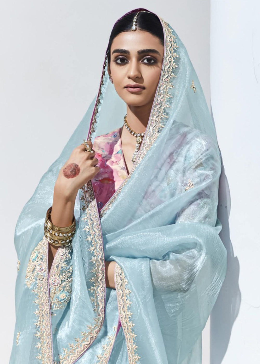 Buy Now Stunning Sky Blue Organza Embroidered Party Wear Saree Online in USA, UK, Canada & Worldwide at Empress Clothing. 