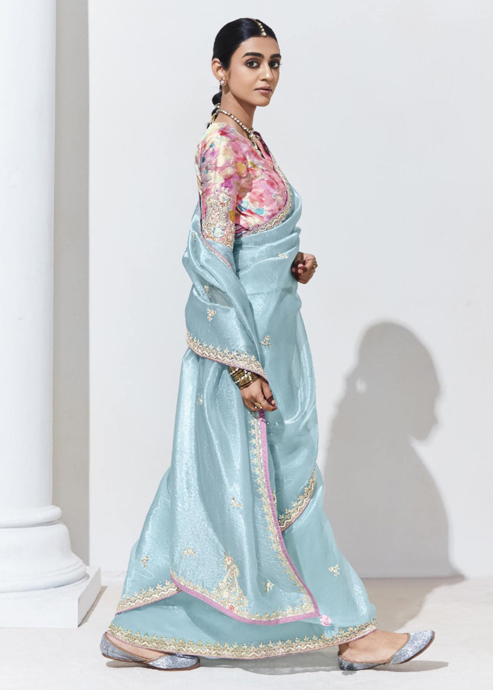 Buy Now Stunning Sky Blue Organza Embroidered Party Wear Saree Online in USA, UK, Canada & Worldwide at Empress Clothing. 