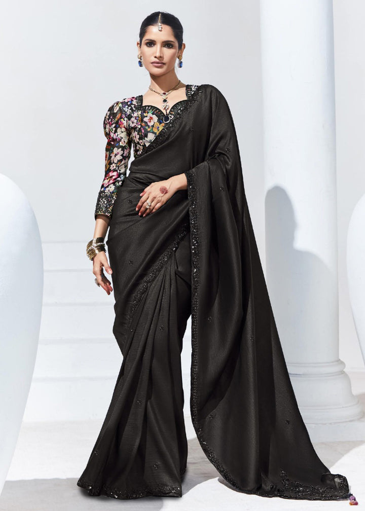 Buy Now Stunning Black Organza Embroidered Party Wear Saree Online in USA, UK, Canada & Worldwide at Empress Clothing.