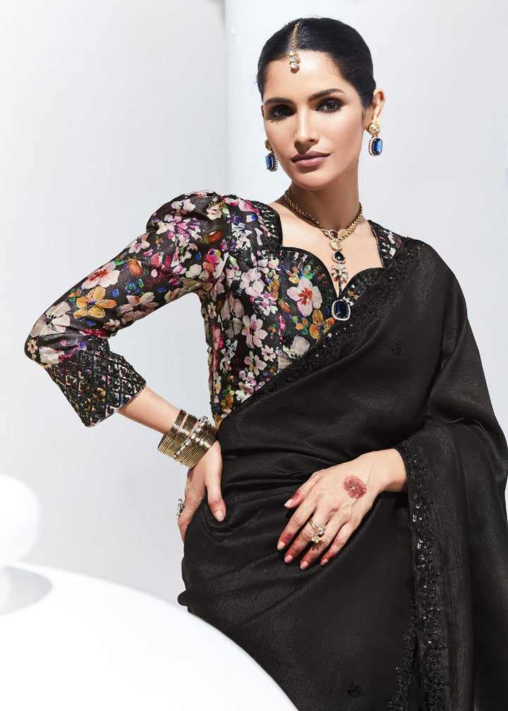 Buy Now Stunning Black Organza Embroidered Party Wear Saree Online in USA, UK, Canada & Worldwide at Empress Clothing.