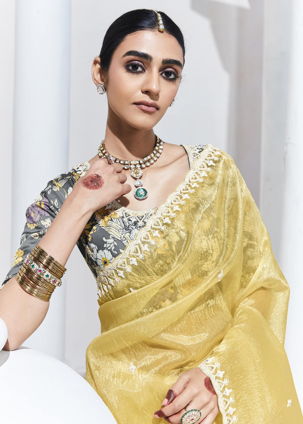 Buy Now Stunning Yellow Organza Embroidered Party Wear Saree Online in USA, UK, Canada & Worldwide at Empress Clothing. 