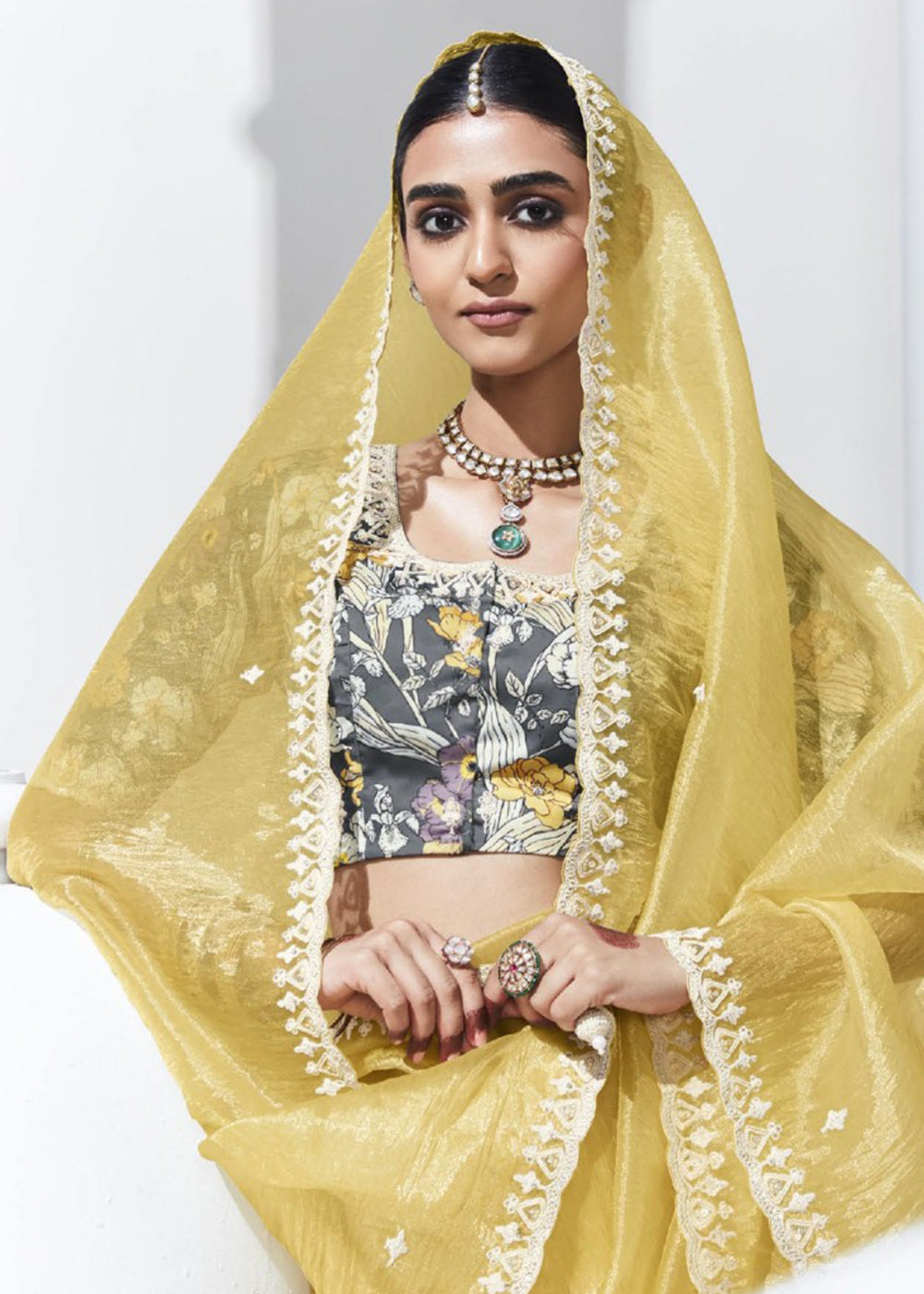 Buy Now Stunning Yellow Organza Embroidered Party Wear Saree Online in USA, UK, Canada & Worldwide at Empress Clothing. 