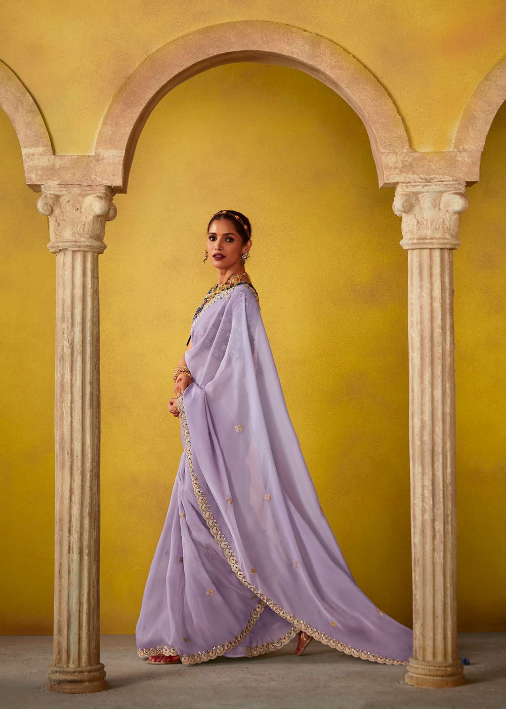 Buy Now Tempting Lavender & Blue Fancy Silk Festive Wear Saree Online in Canada, UK, France, Germany, UAE, USA & Worldwide at Empress Clothing.