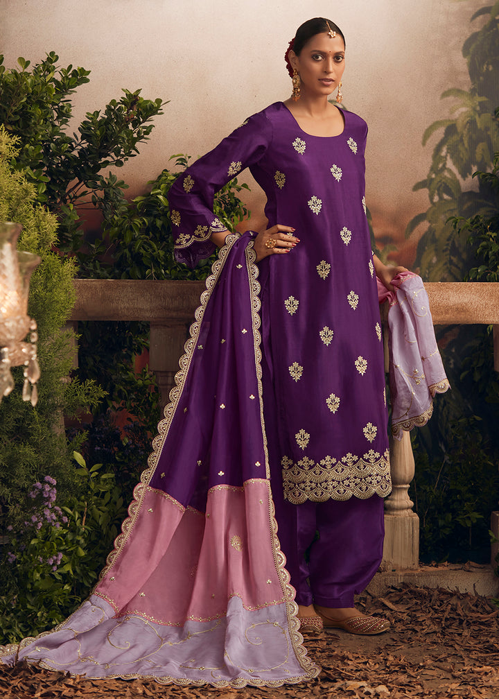 Buy Now Silk Modale Violet Embroidered Festive Salwar Suit Online in USA, UK, Canada, Germany, Australia & Worldwide at Empress Clothing.