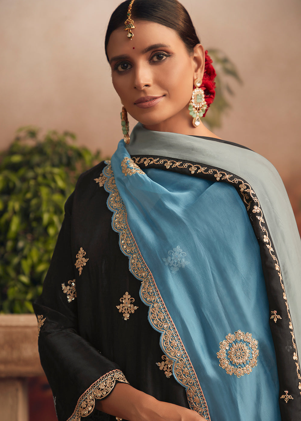 Buy Now Silk Modale Jet Black Embroidered Festive Salwar Suit Online in USA, UK, Canada, Germany, Australia & Worldwide at Empress Clothing. 