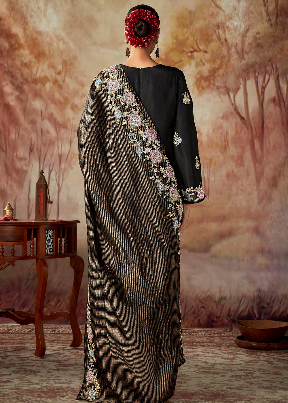 Buy Now Black Russian Silk Embroidered Pant Style Salwar Kurta Online in USA, UK, Canada, Germany, Australia & Worldwide at Empress Clothing.
