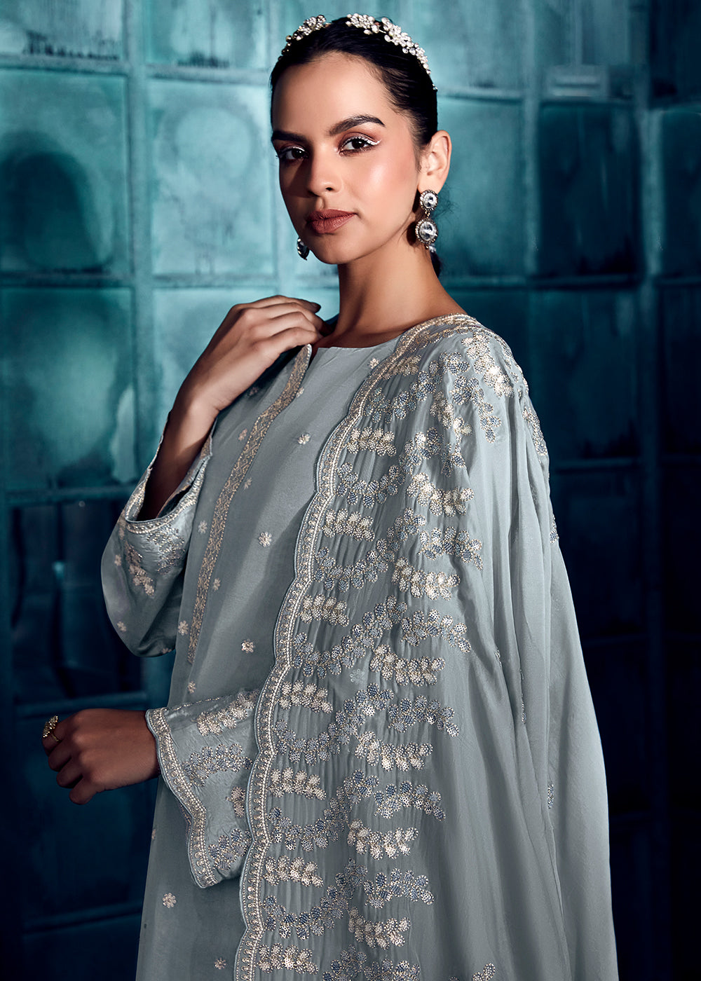 Buy Now Charming Grey Modale Silk Embroidered Festive Salwar Suit Online in USA, UK, Canada, Germany, Australia & Worldwide at Empress Clothing.