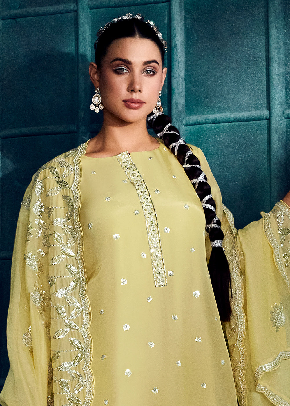 Buy Now Pastel Yellow Modale Silk Embroidered Festive Salwar Suit Online in USA, UK, Canada, Germany, Australia & Worldwide at Empress Clothing.