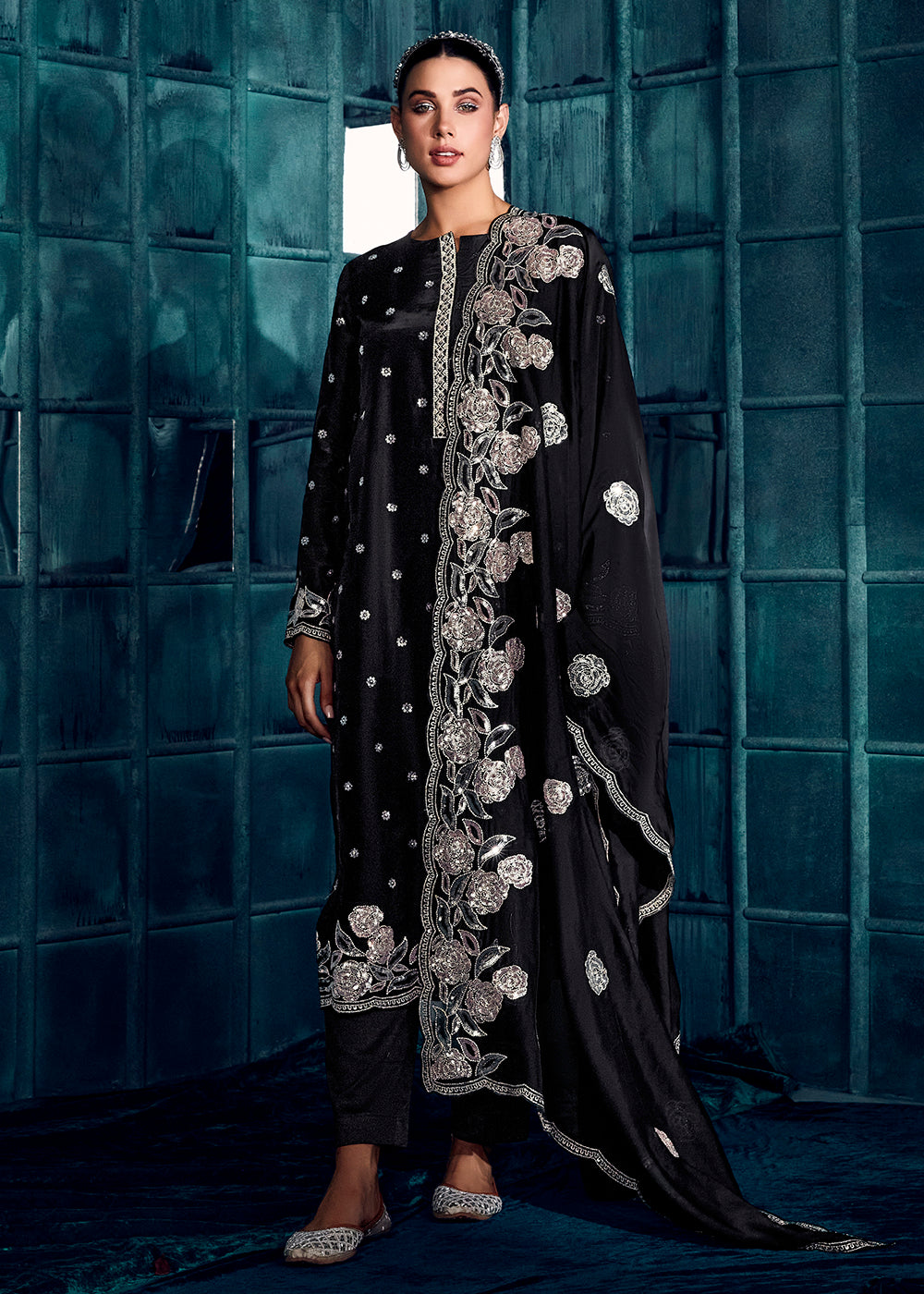 Buy Now Prime Black Modale Silk Embroidered Festive Salwar Suit Online in USA, UK, Canada, Germany, Australia & Worldwide at Empress Clothing.