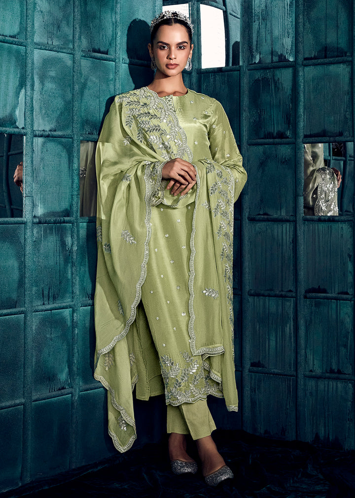 Buy Now Pastel Green Modale Silk Embroidered Festive Salwar Suit Online in USA, UK, Canada, Germany, Australia & Worldwide at Empress Clothing. 
