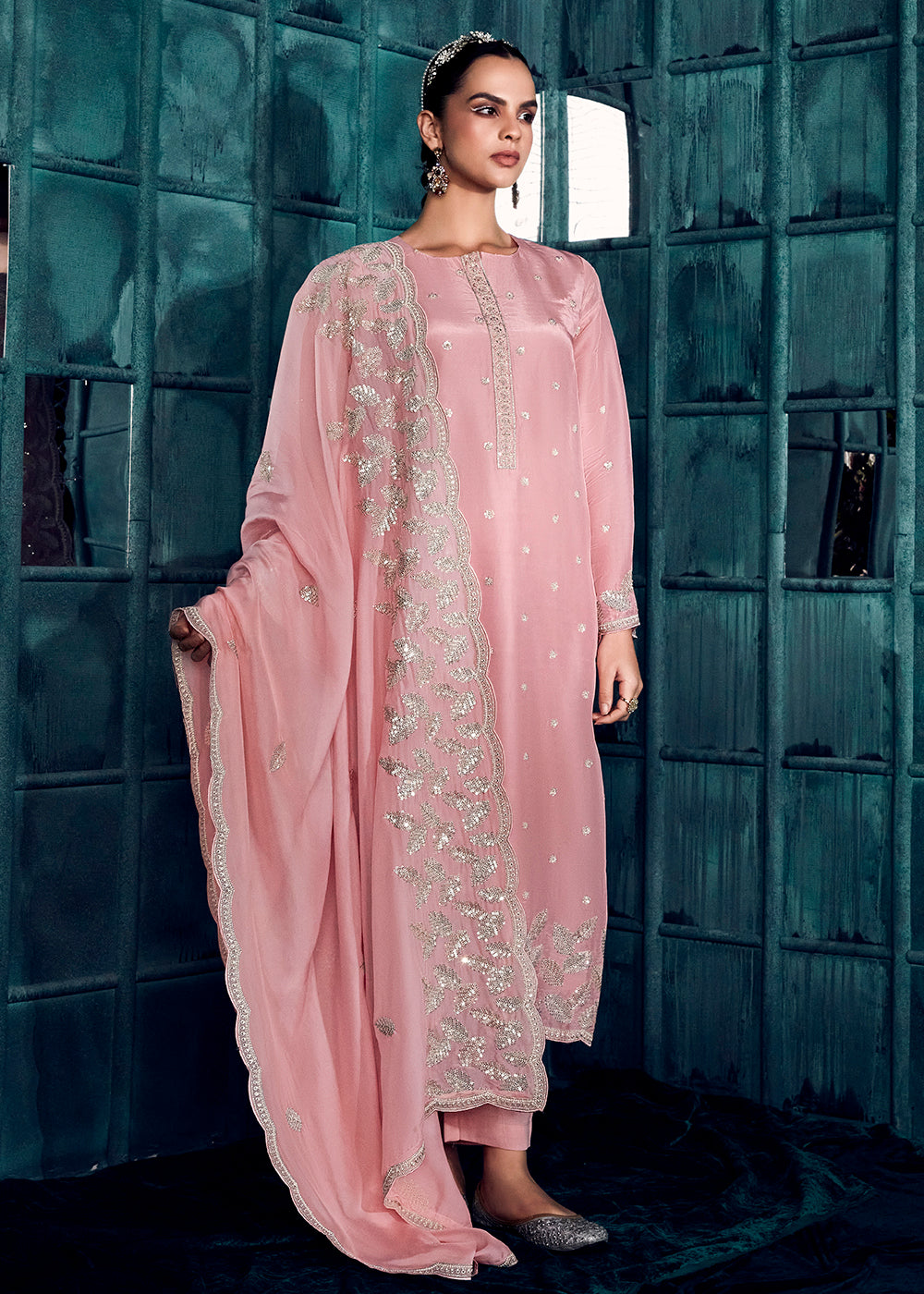 Buy Now Rose Pink Modale Silk Embroidered Festive Salwar Suit Online in USA, UK, Canada, Germany, Australia & Worldwide at Empress Clothing.