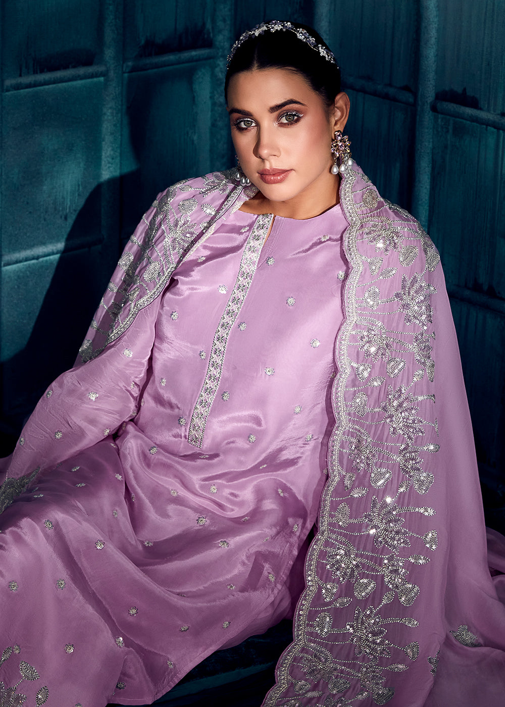 Buy Now Lilac Pink Modale Silk Embroidered Festive Salwar Suit Online in USA, UK, Canada, Germany, Australia & Worldwide at Empress Clothing.