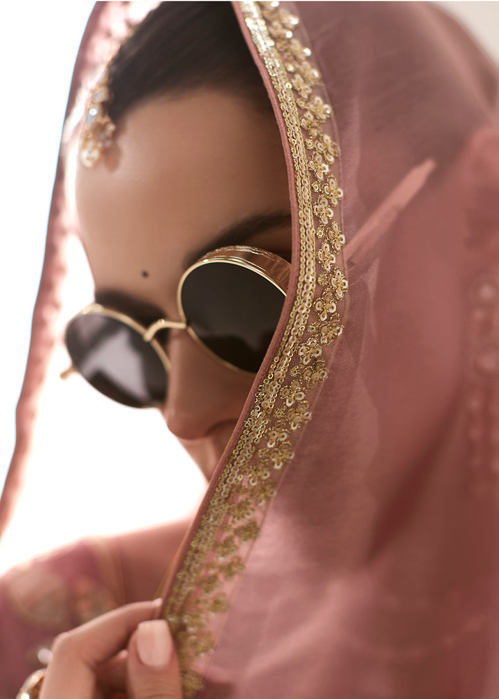 Buy Fabulous Pink Organza Tissue Embroidered Designer Saree Online in USA, UK, Canada, Spain, France, Germany, Italy, Austria, UAE & Worldwide at Empress.