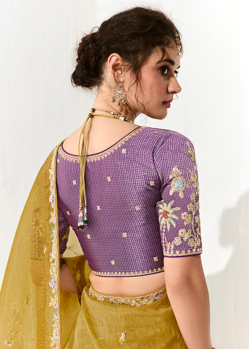 Buy Fabulous Yellow Organza Tissue Embroidered Designer Saree Online in USA, UK, Canada, Spain, France, Germany, Italy, Austria, UAE & Worldwide at Empress.