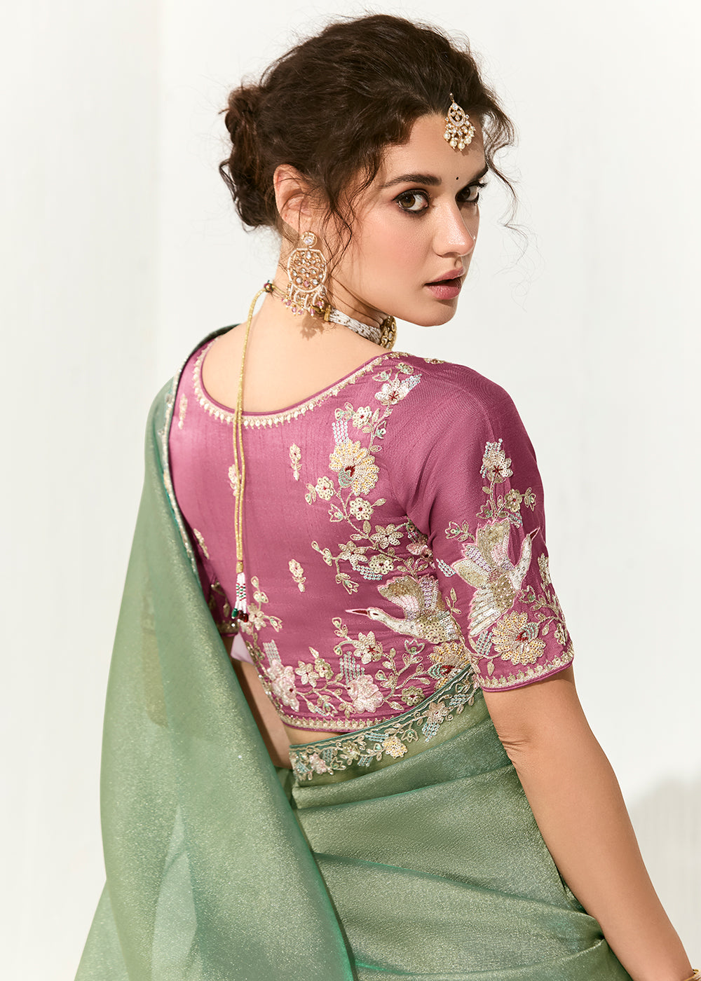 Buy Fabulous Mint Green Organza Tissue Embroidered Designer Saree Online in USA, UK, Canada, Spain, France, Germany, Italy, Austria, UAE & Worldwide at Empress.