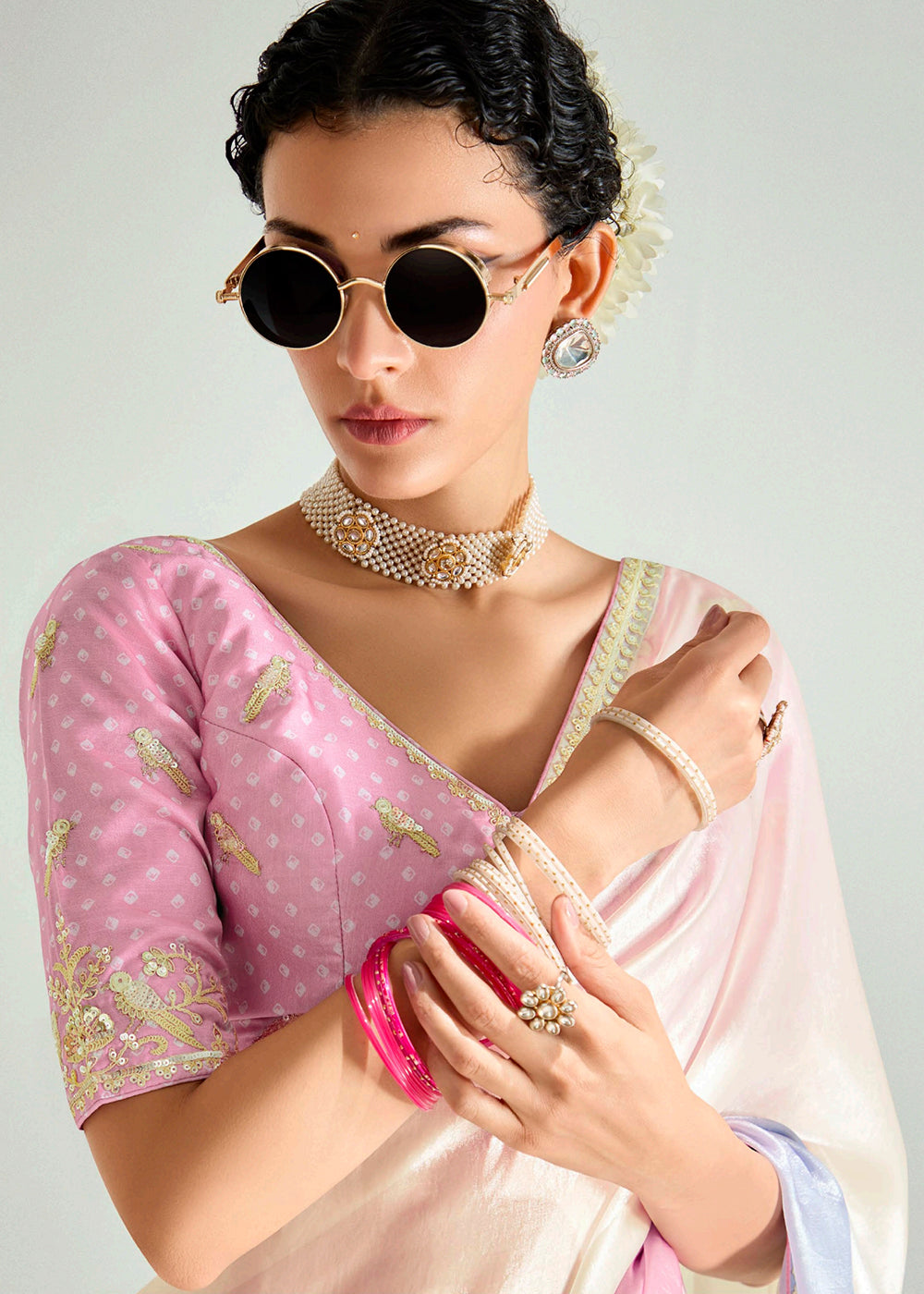 Buy Multi & Pink Organza Tissue Designer Party Wear Saree Online in USA, UK, Canada, Spain, France, Germany, Italy, Austria, UAE, Qatar & Worldwide at Empress.