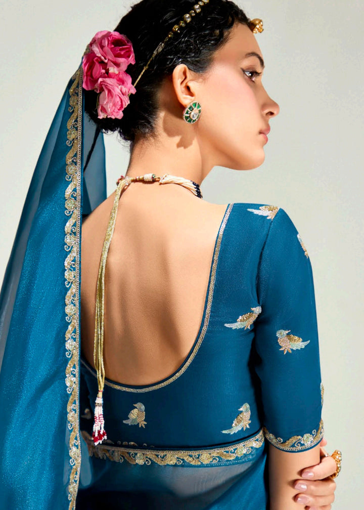 Buy Purple & Blue Organza Tissue Designer Party Wear Saree Online in USA, UK, Canada, Spain, France, Germany, Italy, Austria, UAE, Qatar & Worldwide at Empress.