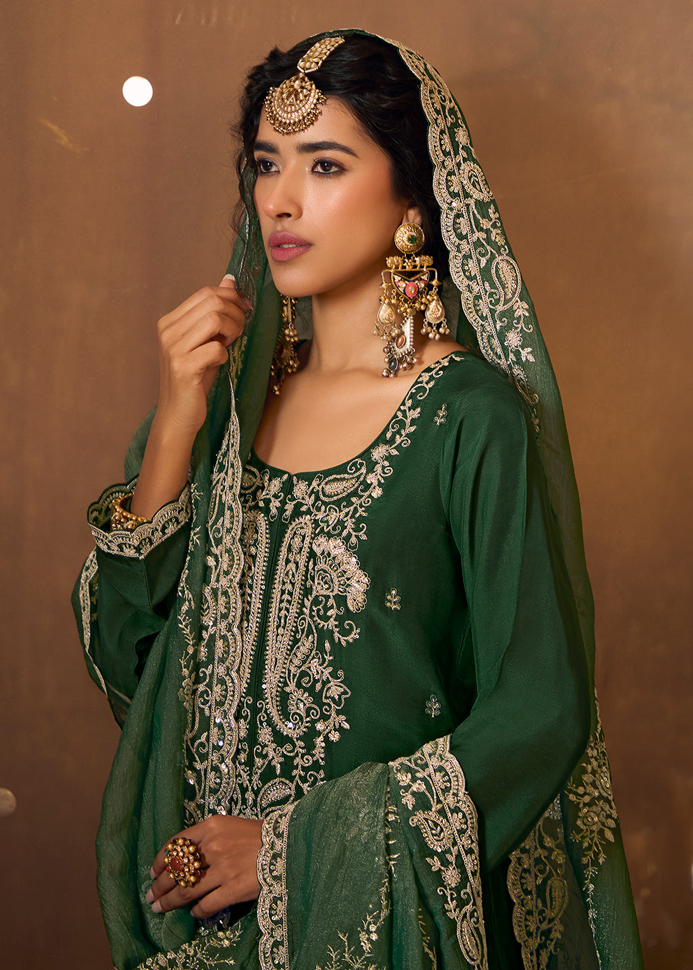 Buy Now Green Bamberg Silk Embroidered Eid Style Salwar Suit Online in USA, UK, Canada, Germany, Italy, UAE & Worldwide at Empress Clothing.