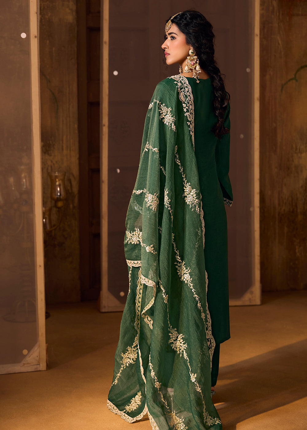 Buy Now Green Bamberg Silk Embroidered Eid Style Salwar Suit Online in USA, UK, Canada, Germany, Italy, UAE & Worldwide at Empress Clothing.