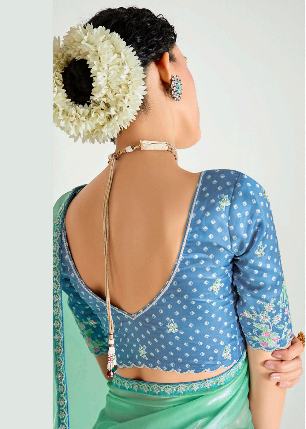 Buy Blue & Green Organza Tissue Designer Party Wear Saree Online in USA, UK, Canada, Spain, France, Germany, Italy, Austria, Qatar & Worldwide at Empress.