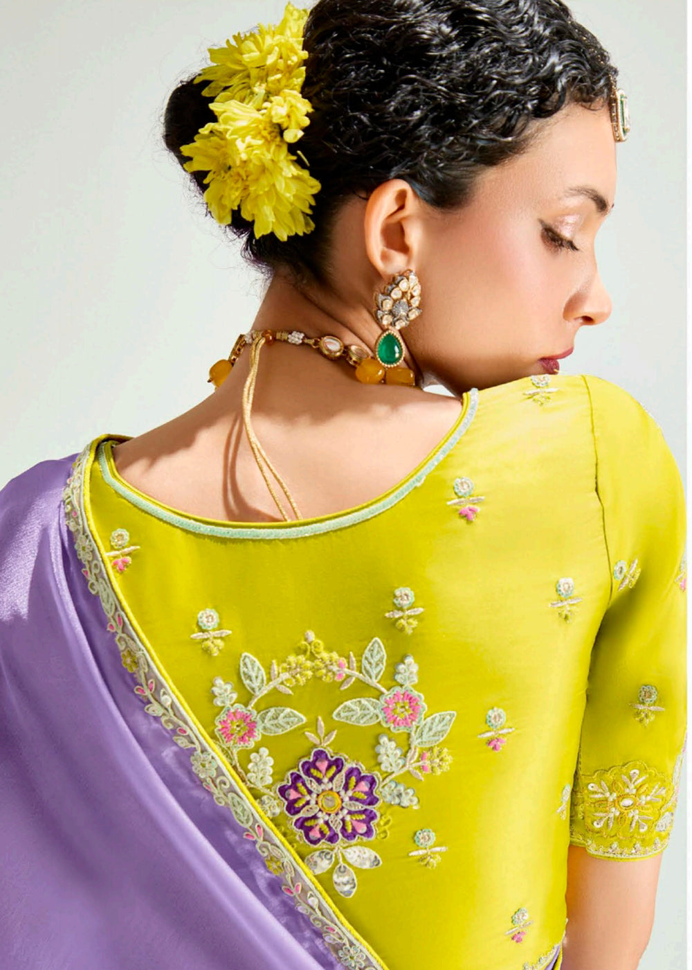 Buy Purple & Yellow Organza Tissue Designer Party Wear Saree Online in USA, UK, Canada, Spain, France, Germany, Italy, Austria, Qatar  & Worldwide at Empress.