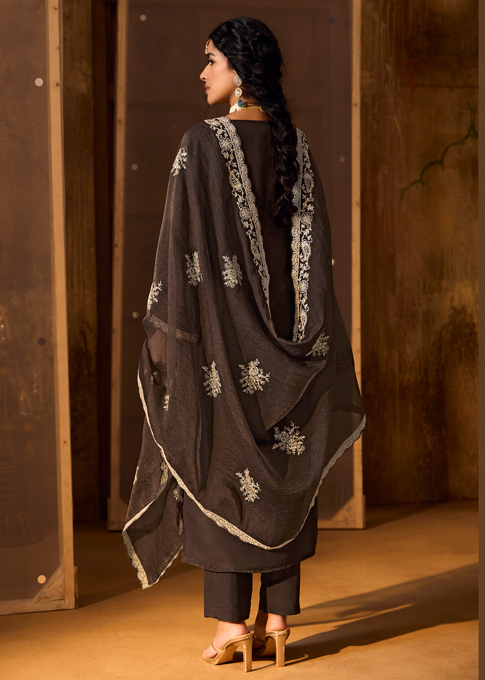 Buy Now Black Bamberg Silk Embroidered Eid Style Salwar Suit Online in USA, UK, Canada, Germany, Italy, UAE & Worldwide at Empress Clothing. 