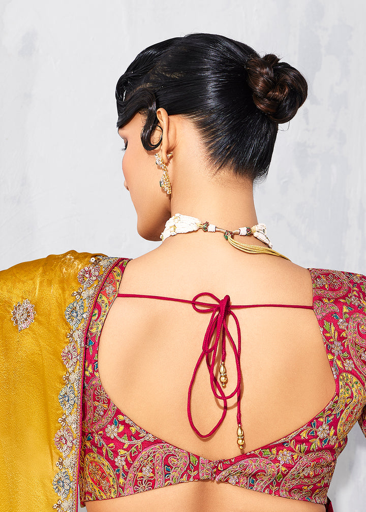 Buy Fancy Mustard Organza Tissue Designer Party Wear Saree Online in US, UK, Canada, France, Germany, Denmark, Spain, Belgium, Sweden,UAE & Worldwide at Empress.