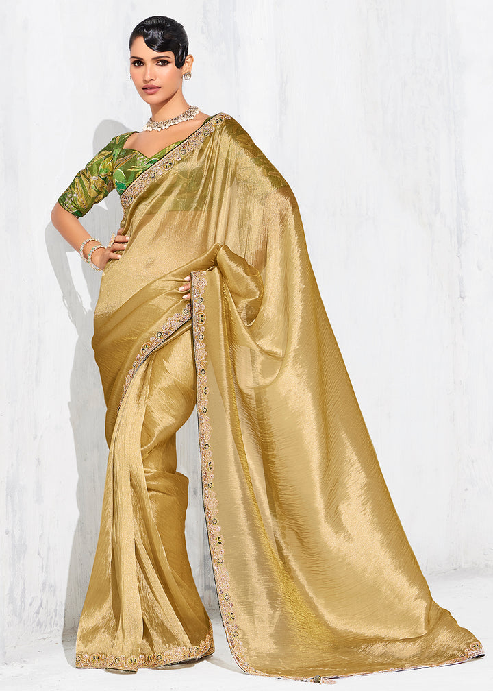 Buy Fancy Golden Organza Tissue Designer Party Wear Saree Online in US, UK, Canada, France, Germany, Denmark, Spain, Belgium, Sweden,UAE & Worldwide at Empress.