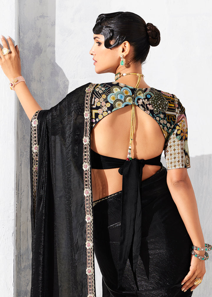 Buy Fancy Black Organza Tissue Designer Party Wear Saree Online in US, UK, Canada, France, Germany, Denmark, Spain, Belgium, Sweden,UAE & Worldwide at Empress.
