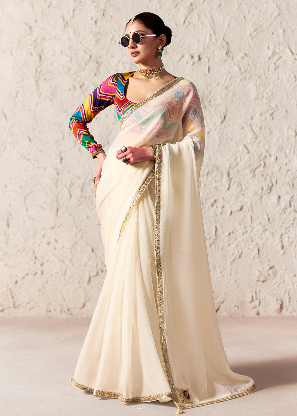 Buy Now Off White Glass Tissue Organza Designer Wear Saree Online in US, UK, Canada, France, Germany, Denmark, Netherland, Sweden, UAE & Worldwide at Empress.