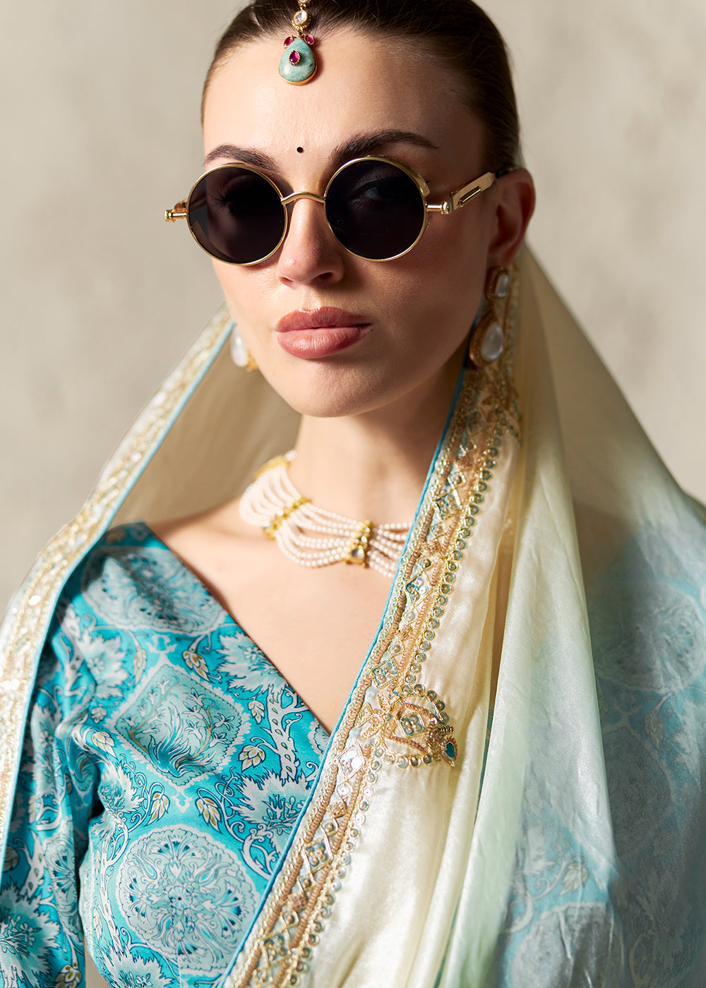 Buy Now Aqua Blue Glass Tissue Organza Designer Wear Saree Online in US, UK, Canada, France, Germany, Denmark, Netherland, Sweden, UAE & Worldwide at Empress.