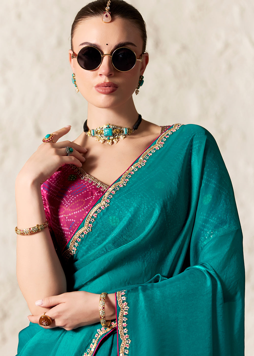 Buy Now Teal Green Glass Tissue Organza Designer Wear Saree Online in US, UK, Canada, France, Germany, Denmark, Netherland, Sweden, UAE & Worldwide at Empress.