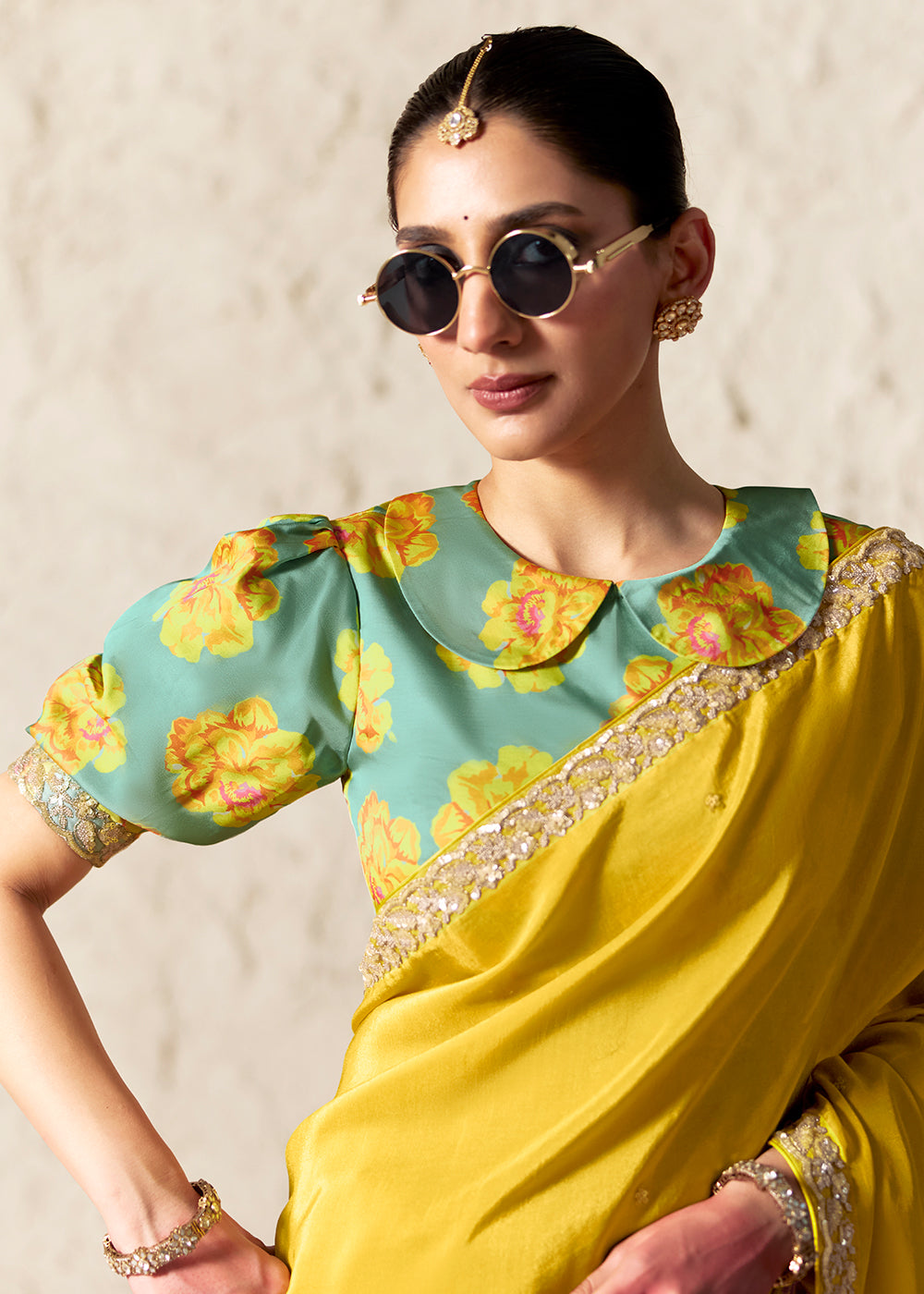 Buy Now Yellow Glass Tissue Organza Designer Wear Saree Online in US, UK, Canada, France, Germany, Denmark, Netherland, Sweden, UAE & Worldwide at Empress.