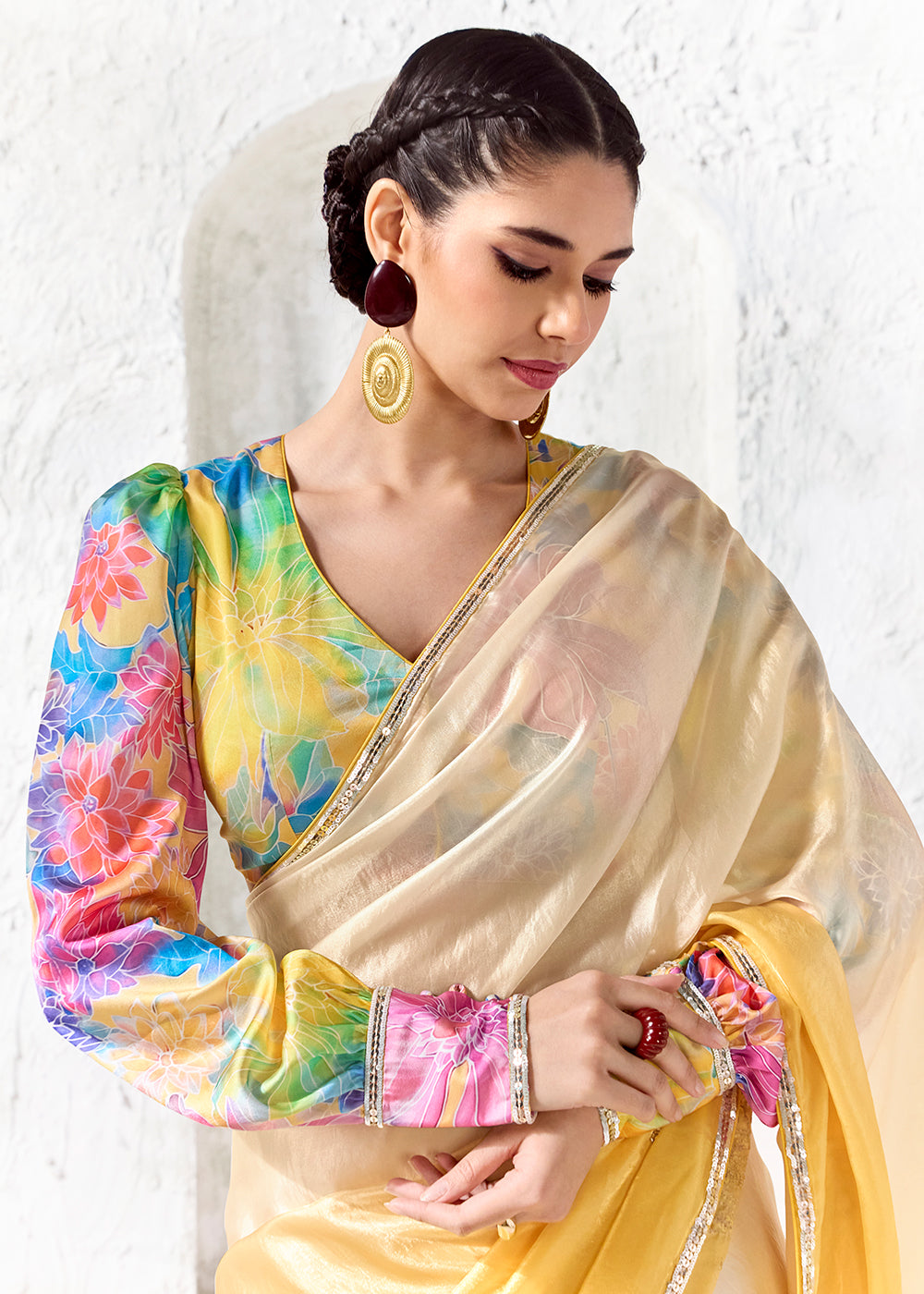 Buy Now Ombre Yellow Embroidered Designer Wedding Saree Online in US, UK, Canada, France, Germany, Denmark, Sweden, Italy, Greece, UAE & Worldwide at Empress.