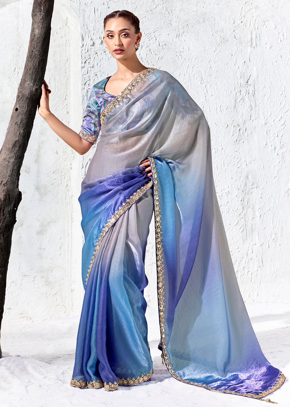 Buy Now Cobalt Blue Embroidered Designer Wedding Saree Online in US, UK, Canada, France, Germany, Denmark, Sweden, Italy, Greece, UAE &amp; Worldwide at Empress.