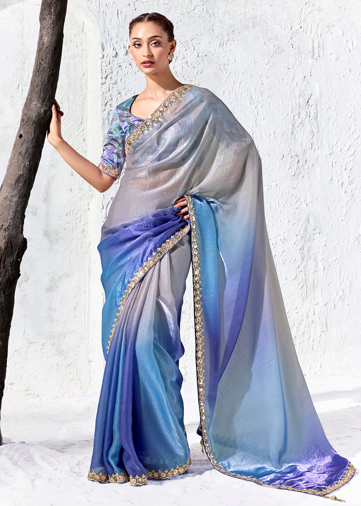 Buy Now Cobalt Blue Embroidered Designer Wedding Saree Online in US, UK, Canada, France, Germany, Denmark, Sweden, Italy, Greece, UAE &amp; Worldwide at Empress.