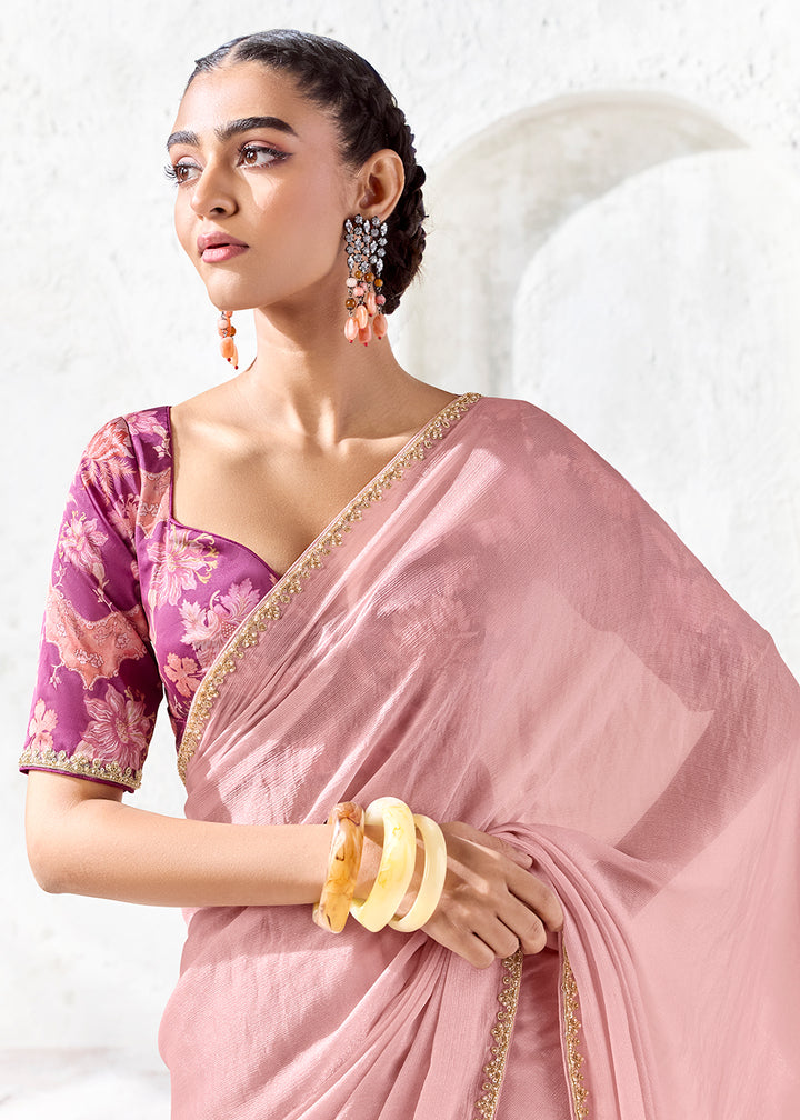 Buy Now Blush Pink Embroidered Designer Wedding Saree Online in US, UK, Canada, France, Germany, Denmark, Sweden, Italy, Greece, UAE &amp; Worldwide at Empress.