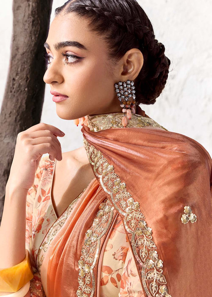 Buy Now Ombre Orange Embroidered Designer Wedding Saree Online in US, UK, Canada, France, Germany, Denmark, Sweden, Italy, Greece, UAE &amp; Worldwide at Empress.