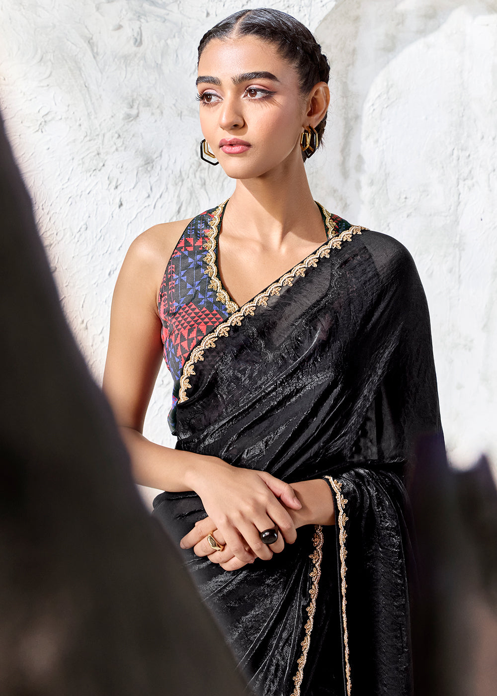 Buy Now Swan Black Embroidered Designer Wedding Saree Online in US, UK, Canada, France, Germany, Denmark, Sweden, Italy, Greece, UAE & Worldwide at Empress.