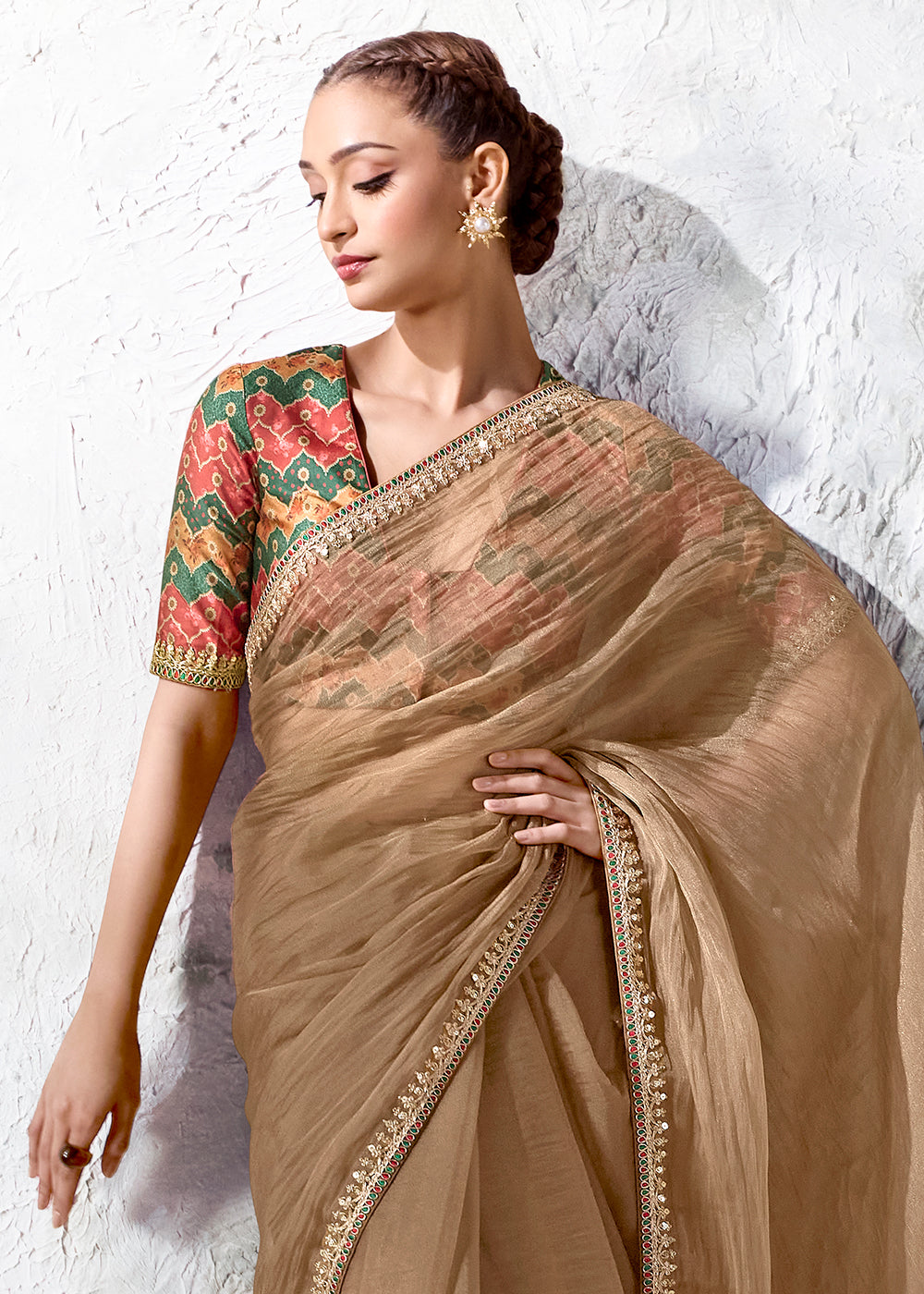 Buy Now Beiggy Gold Embroidered Designer Wedding Saree Online in US, UK, Canada, France, Germany, Denmark, Sweden, Italy, Greece, UAE &amp; Worldwide at Empress.