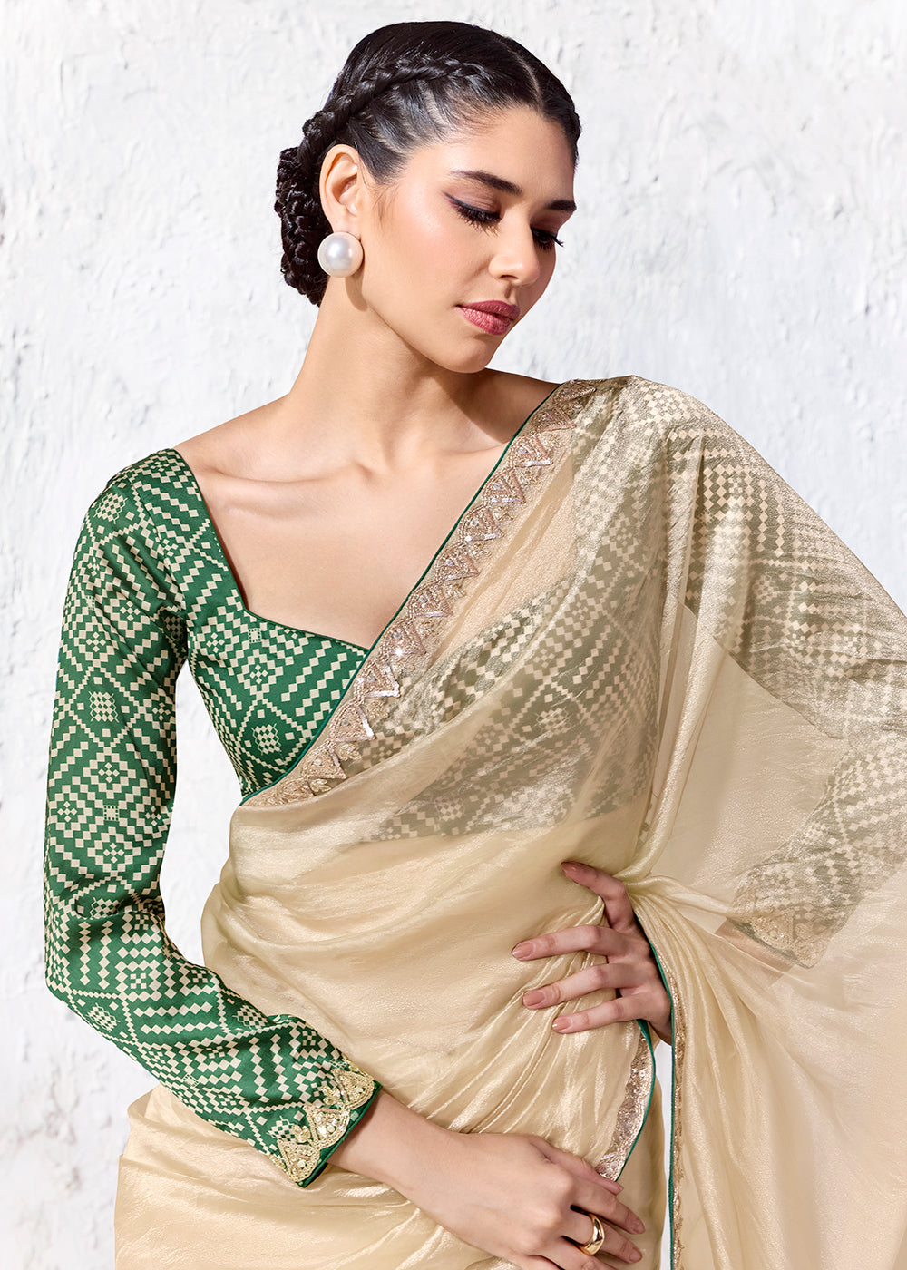 Buy Now Champagne Beige Embroidered Designer Wedding Saree Online in US, UK, Canada, France, Germany, Denmark, Sweden, Italy, Greece, UAE &amp; Worldwide at Empress.